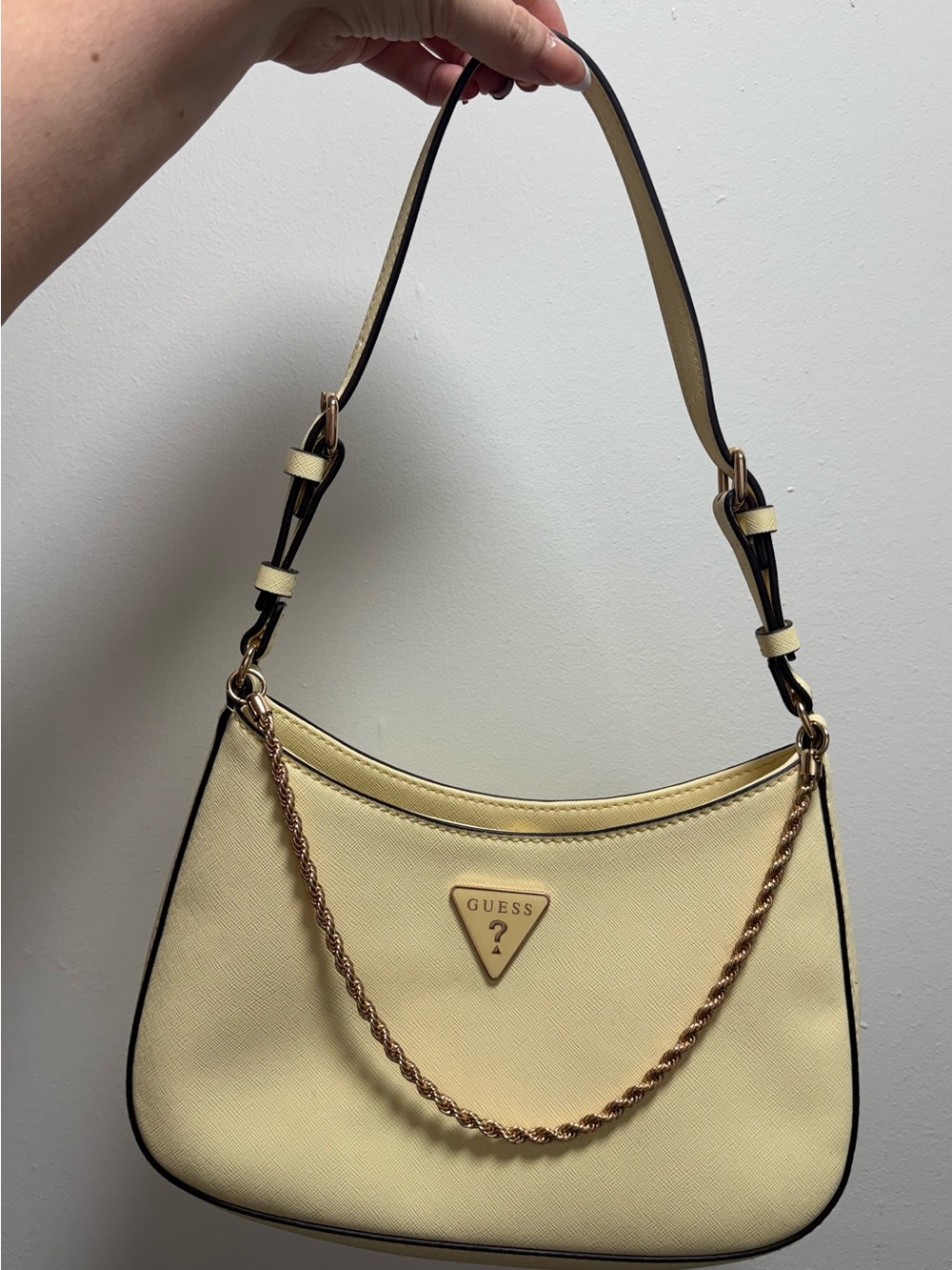 GUESS Butter Yellow purse with Gold Chain Detail
